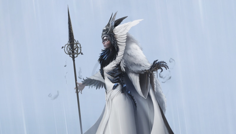 Valkirie, artwork, simple background, fantasy girl, Andreas Nilsson, fantasy art, 2K