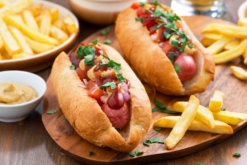 fried, potato, vegetable, take out food, snack, hotdog, fried potato, Fast food, mustard, no people, hot dog, meal, ketchup, ready-to-eat, 5K, meat, relish