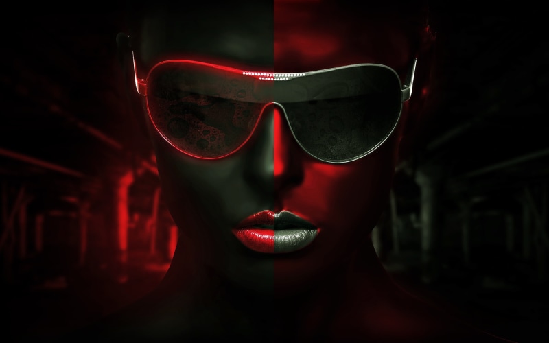 girl, red gray background, BossLogic, glasses, legacy, 2K