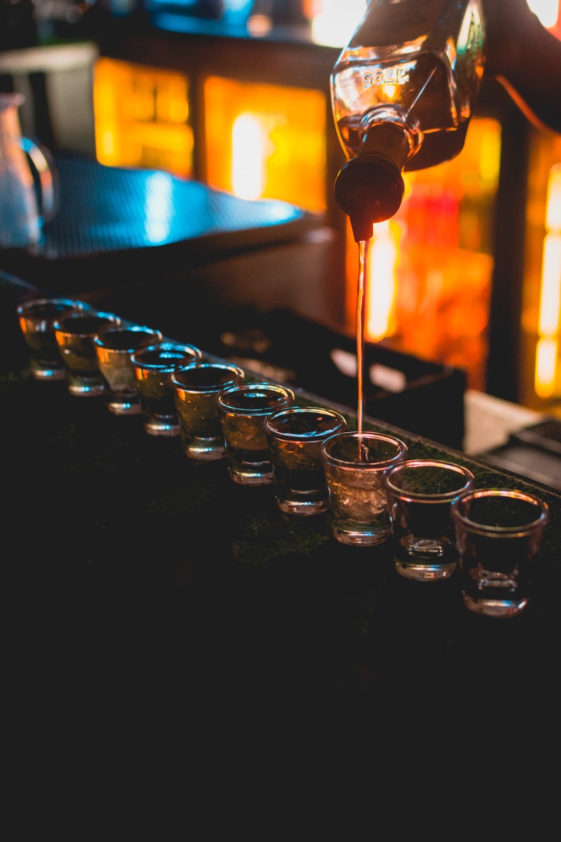 shots, neon, bar, alcohol, drink, orange, pouring, bartender, heat - temperature, teal, cyan, blue, fall, liquid, glass - material, flame, party, burning
