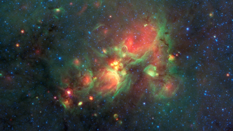 illuminated, yellow balls, discovery, and blue, outdoors, space, 2K, nebula, irregular, massive star formation, satellite view, star - space, phase, cloud