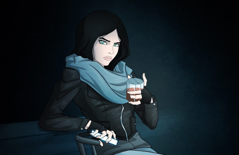 Jessica Jones, female, black, girl, 2K, netflix, anime, art, the series, detective, haired, marvel