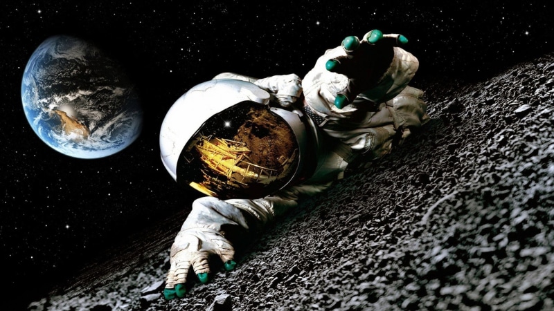 apollo 18, shiny, human representation, dirt, damaged, crawling, art and craft, high angle view, planet, metal, close-up, Earth, land, day, still life