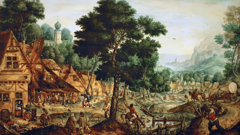 medieval, 2K, cuadro, europa, pueblo, pintura, arte