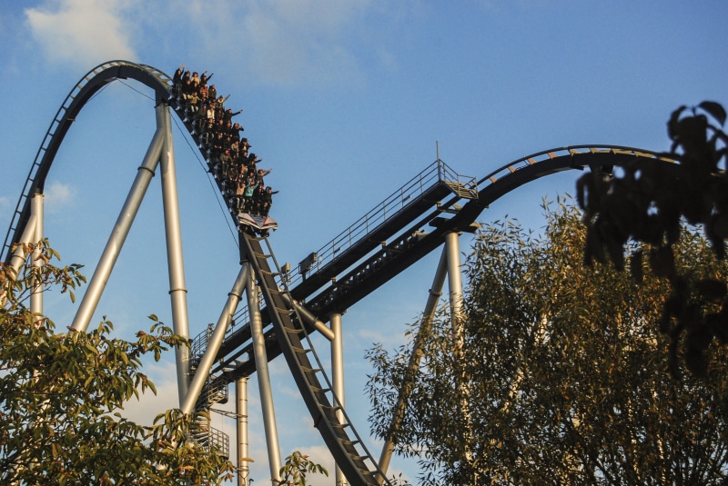 silver star, no people, blue, arts culture and entertainment, rollercoaster, europa-park, architecture, 4K, amusement park ride, sky, metal, nature, plant