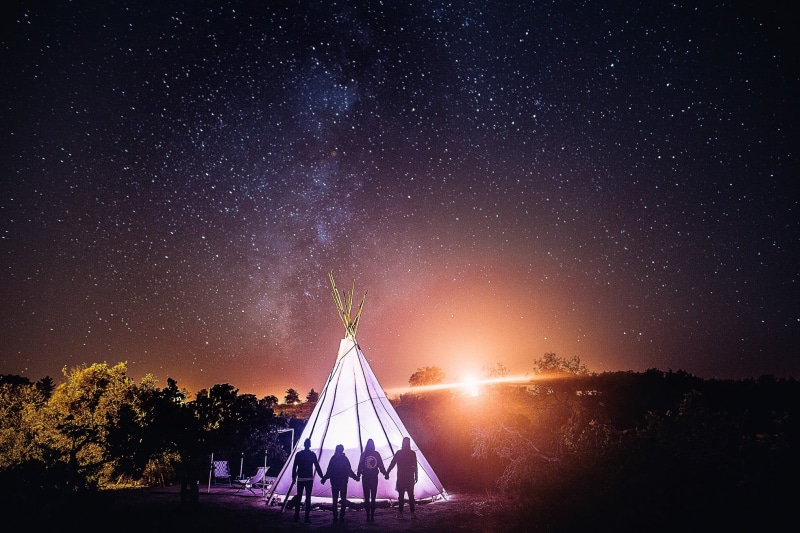 holding hands, galaxy, night sky, star - space, sky, space and astronomy, illuminated, plant, stars, tree, architecture, scenics - nature, tranquility