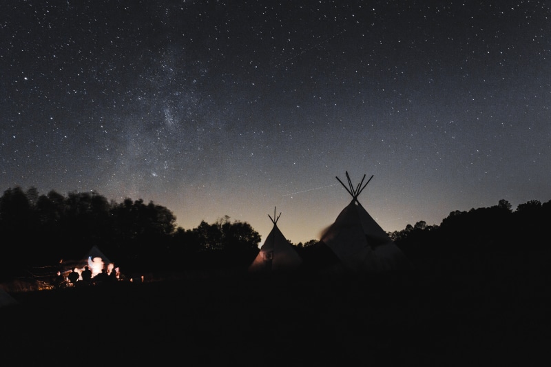 beauty in nature, astronomy, 5K, forest, silhouette, no people, star - space, teepee, religion, star field, scenics - nature, sky, space, galaxy, night sky