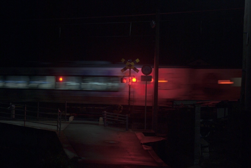 land vehicle, no people, train, red light, railway signal, 720P, railway crossing, signal, transportation, train - vehicle, rail transportation, outdoors