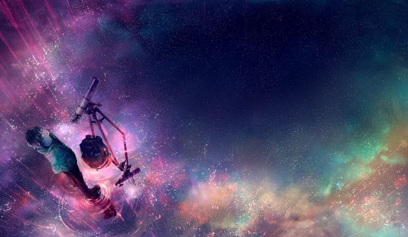 rain, nebula, 720P, stars, telescope, galaxy, anime, artwork, Yuumei