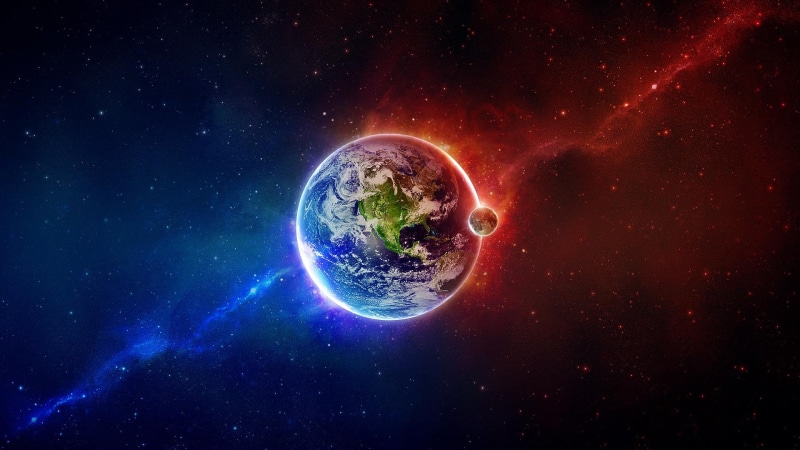 earth, red, moon, 1080P, space, hd, blue, outer space, outer