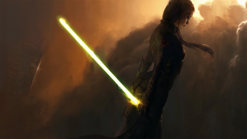 girl, green lightsaber, lightsaber, 1080P, Star Wars, laser sword
