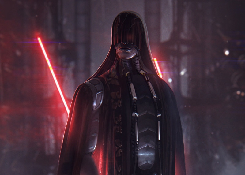 protective mask - workwear, holding, obscured face, communication, waist up, star, fantasy, gas mask, dark, laser sword, sith, star wars, 1080P, wars
