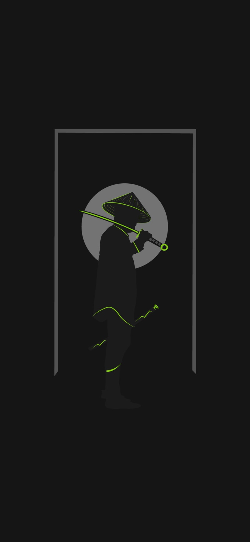 Moon, digital, modern, samurai, 1080P, illustration, Ronin, neon green, katana, swordsman, minimalism, neon glow, laser swords, Ninja, antographics, sword