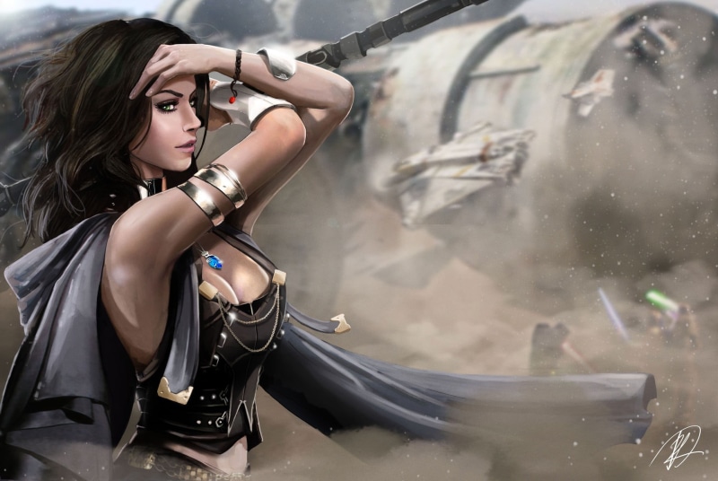 lifestyles, hero, casual clothing, 1080P, woman, hairstyle, beautiful woman, looking, reflection, beauty, fantasy art, Rey (from Star Wars)