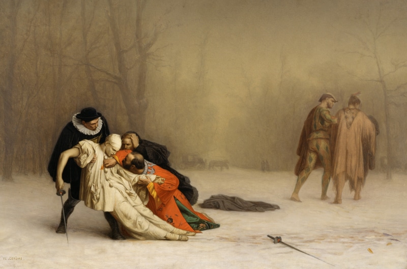 5K, genre, Jean-Leon Gerome, picture, costume, sword, The Duel After The Masquerade
