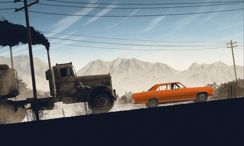 Duel (Movies), movies, 1971 (Year), truck, 2K, car, vehicle, artwork
