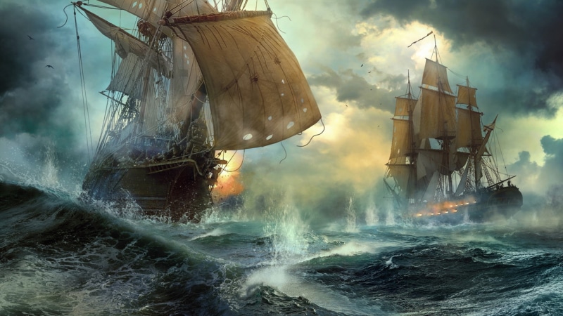 1080P, Vladimir Manyukhin, sea battle, Duel, ships