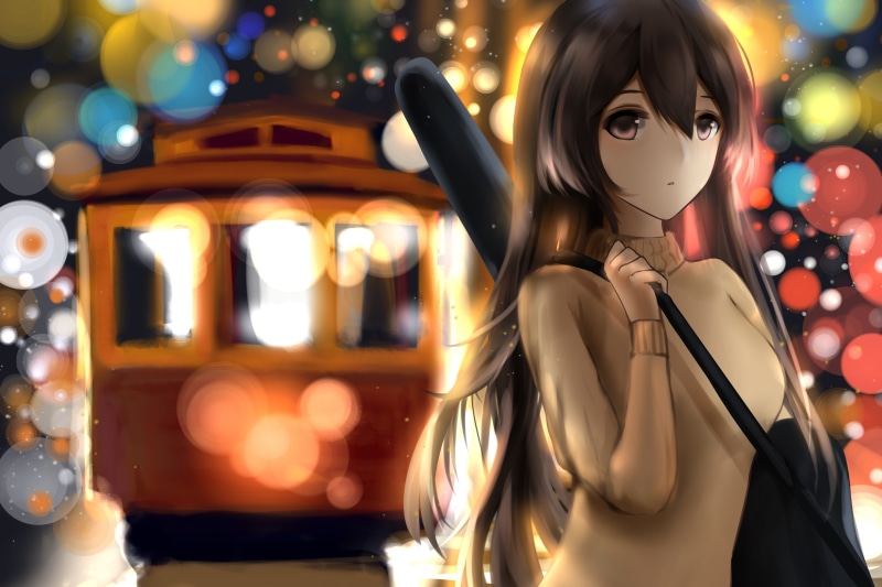colorful, indoors, focus on foreground, 88 Girl, people, anime girls, looking at viewer, sweater, light - natural phenomenon, human representation, incidental people