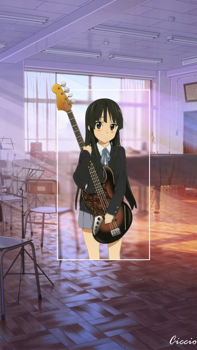 88 Girl, Akiyama Mio, K-ON!, guitar, anime girls, musical instrument, dark eyes, 1080P, anime