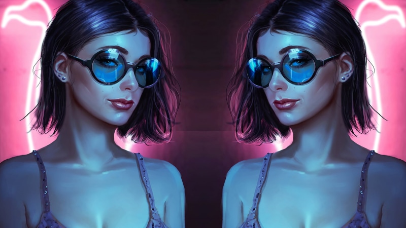 lilac, blue, women, neon, glasses, pink, SexArt, hair, purple, 1080P, 88 Girl