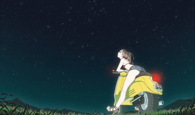 one person, nature, low angle view, Haruhara Haruko, built structure, lifestyles, astronomy, star - space, illuminated, 720P, scooters, standing, Vespa