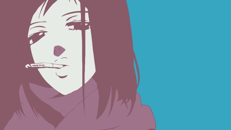 hairstyle, one person, headshot, copy space, art and craft, wall - building feature, real people, close-up, Haruhara Haruko, young women, blue, human face