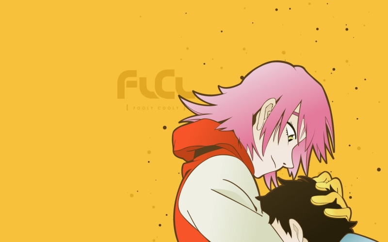 young adult, yellow, profile view, casual clothing, colored background, art and craft, FLCL, representation, wall - building feature, creativity, communication