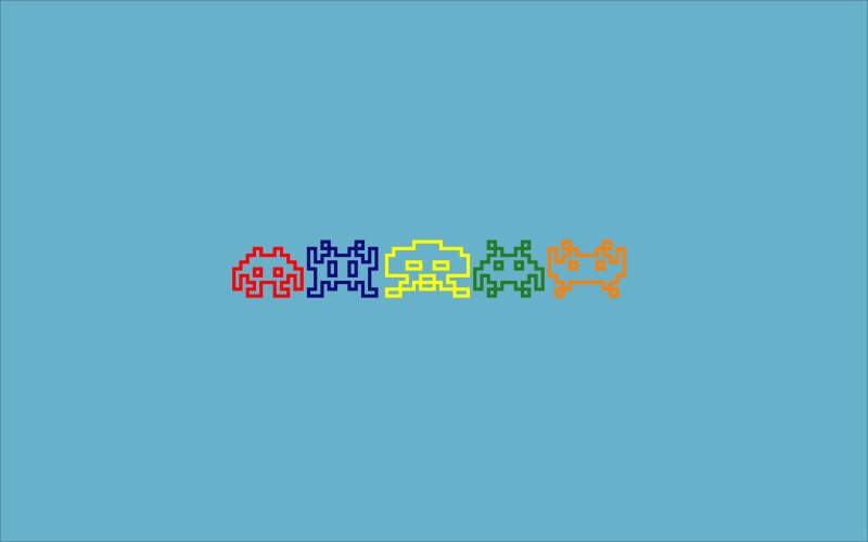 Space Invaders, cyan background, minimalism, 2K, cyan