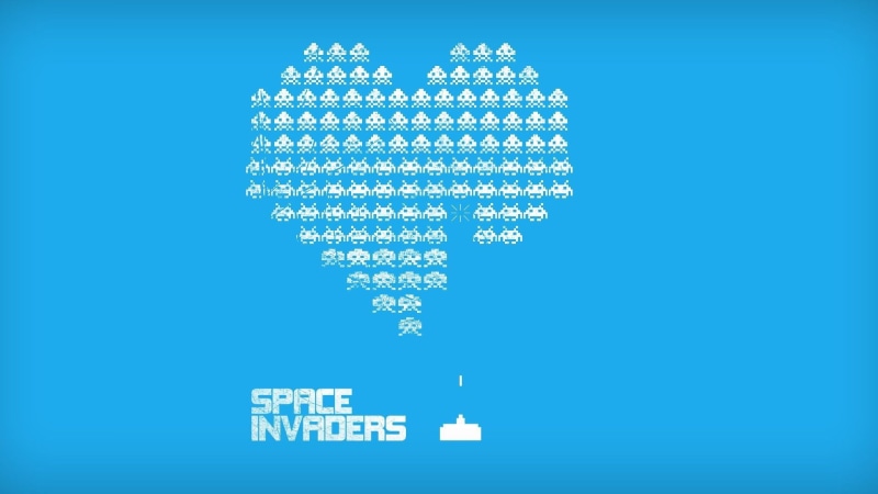 Space Invaders, video games, blue background, 1080P, retro games, minimalism