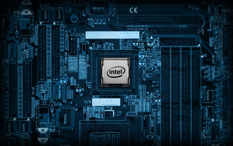 chip, intel, blue, board, circuit, gray, 2K