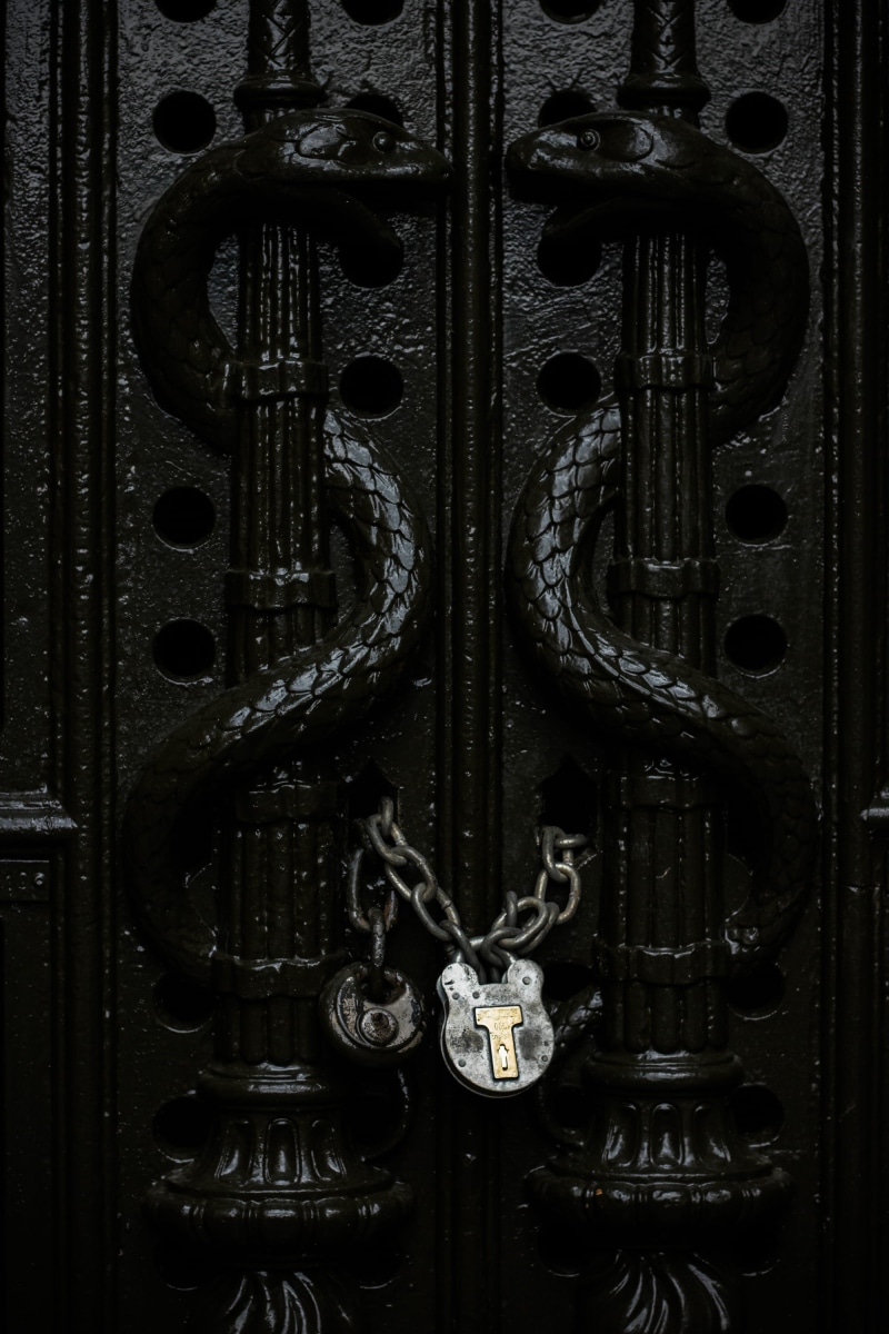 protection, gate, antique, old, indoors, gray, design, snake, cemetery, padlock, knob, texture, london, seceret, close-up, 2K, entrance, closeup, full frame