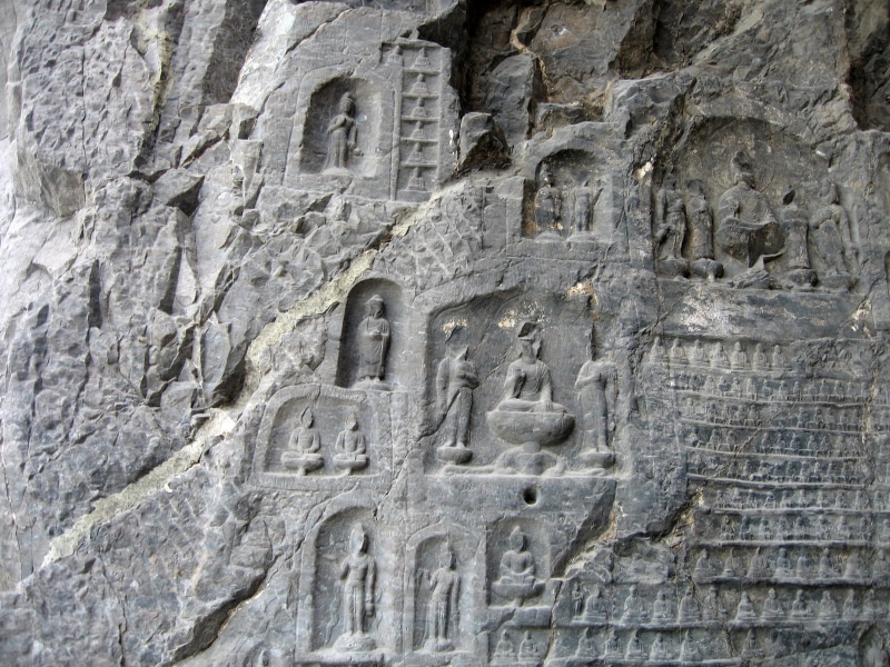 day, ancient civilization, architecture, formation, no people, carving, art and craft, sculpture, low angle view, craft, caves, archaeology, religion, carving - craft product