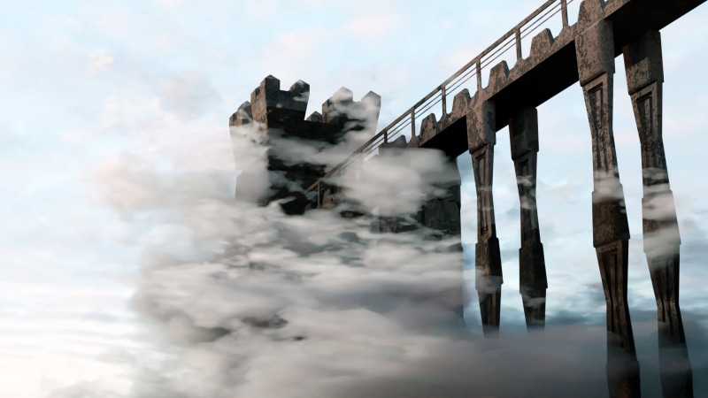 procedural generation, castle, Blender, 3D, clouds, 1080P, 3D graphics