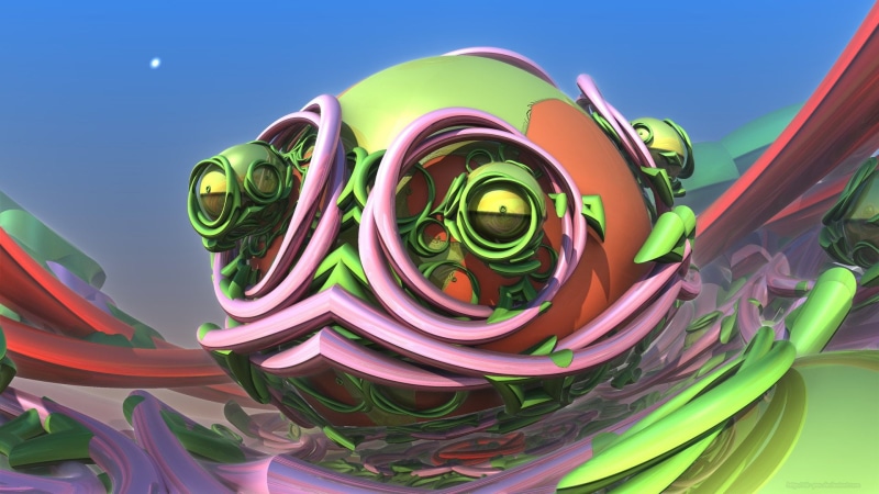 Fractal, Blue, Digital Art, Abstract, Mandelbulb 3D, Artistic, Green, 3D, 1080P, CGI