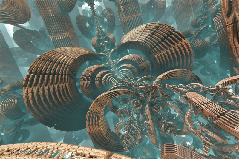 Brown, Mandelbulb 3D, Digital Art, Fractal, CGI, Bronze, 3D, Artistic, Blue, 1080P, Abstract