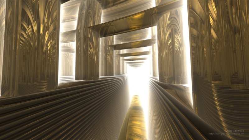 Digital Art, Bright, Gold, Abstract, 3D, CGI, Artistic, Mandelbulb 3D, Columns, Fractal, 1080P