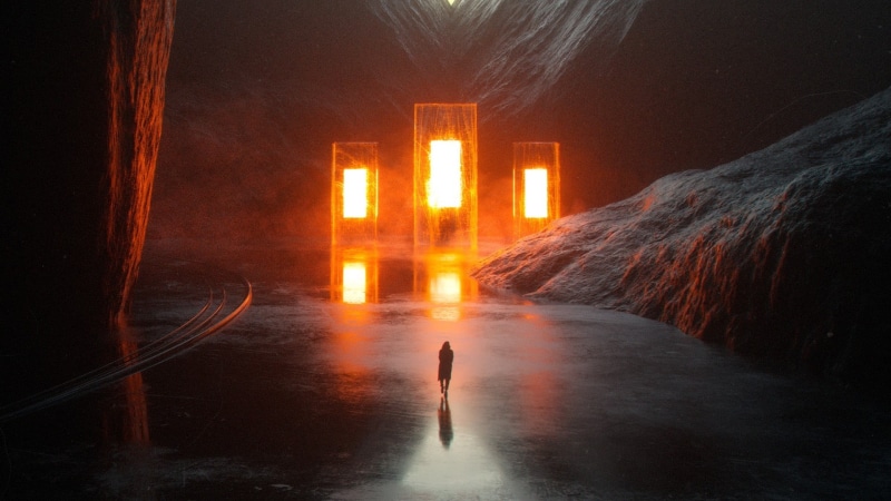 digital art, rocks, 1080P, lights, Cinema4D, abstract, dark, Stuart Lippincott