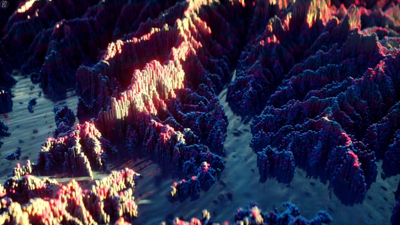 hills, Cinema4D, depth of field, sunset, water, 3D, Cinema 4D, 1080P, cubic