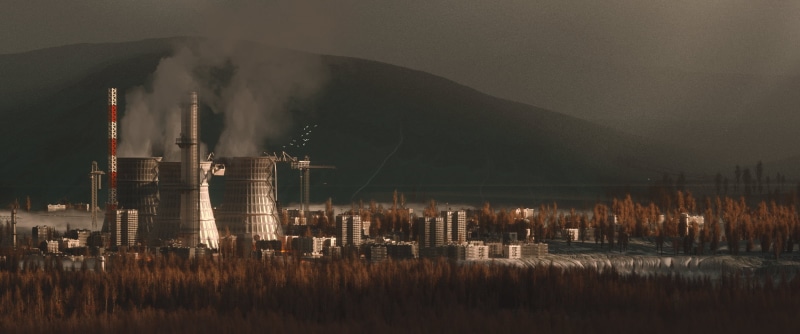 factory, city, concept art, landscape, digital, OctaneRender by OTOY, 1080P, Cinema4D, OctaneRender, smoke