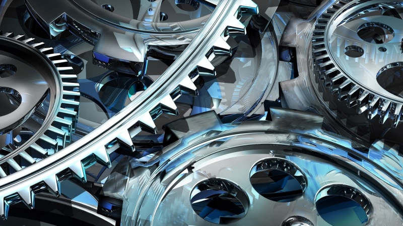 3d object, gears, circle, technology, 1080P, reflection, transparency, lights, digital art, 3D