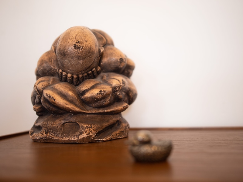 brown, wooden, table, drama, close-up, temptation, small, sadness, human representation, duck, finger, baked, worship, buddha, wood - material, studio shot