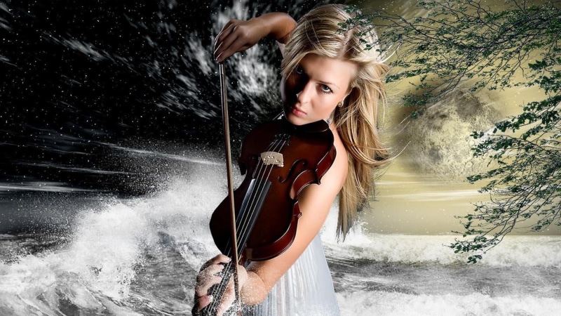 1080P, music, nature, fantasy, brown, passion, violin, girl, 3d and abstract, wooden