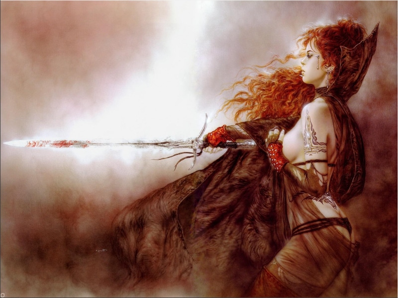 hecate2, 3d and abstract, royo, five, woman, beauty, subversive, faces, 1080P, sword, illustration