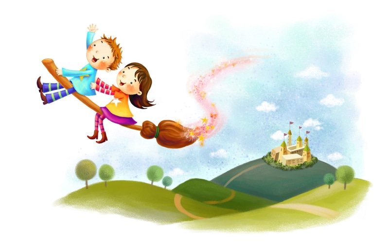 happy, 1080P, broom, illustration, kids