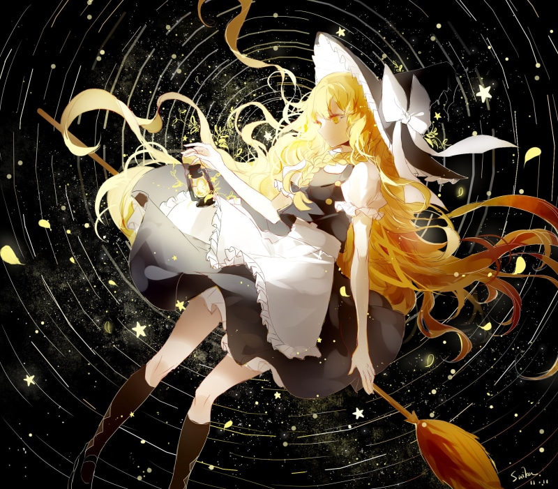 invertebrate, animal wildlife, close-up, art and craft, fragility, no people, Touhou, yellow, night, representation, nature, female likeness, Kirisame Marisa