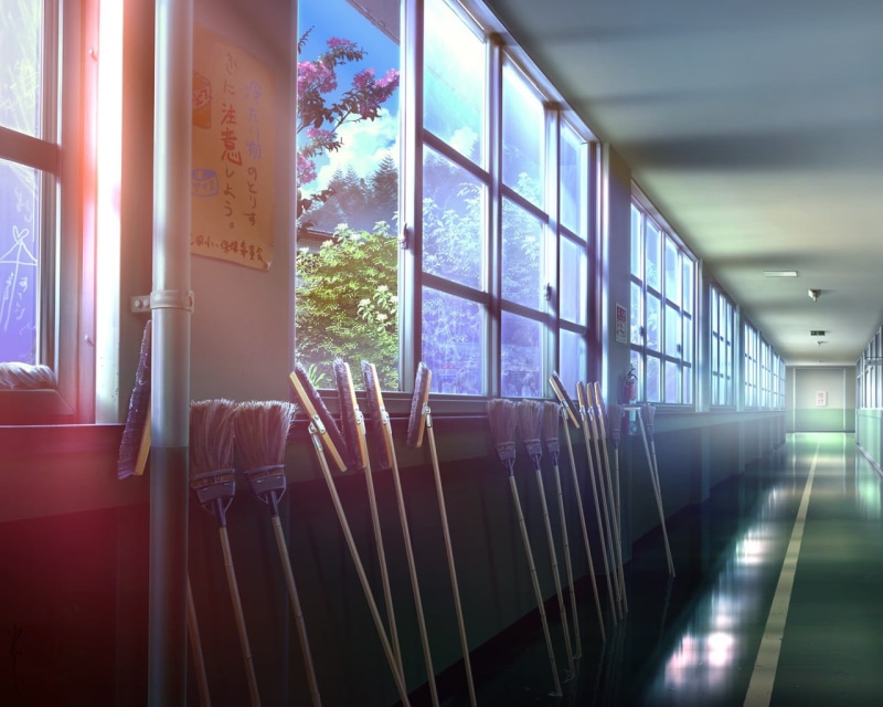 sunlight, no people, nature, blurred motion, brown, rail transportation, broom, train - vehicle, anime, illustration, glass - material, reflection, 720P