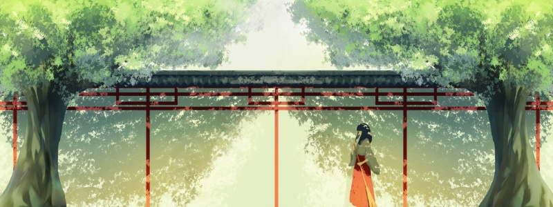 1080P, Anime, Original, Long Hair, Black Hair, Girl, Tree, Japanese Clothes, Broom