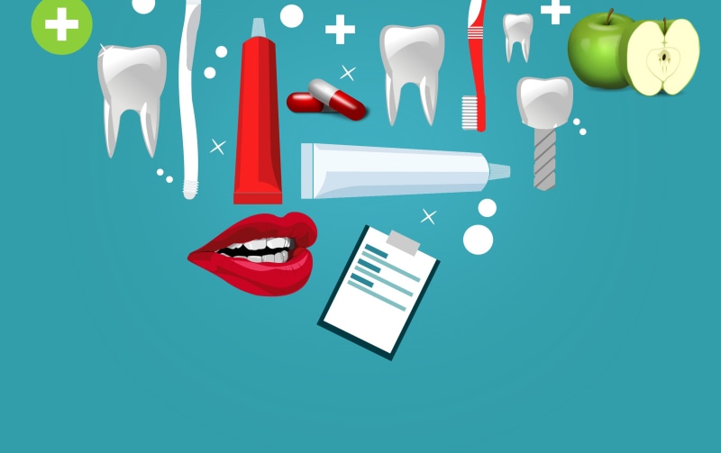 hygiene, 2K, electric lamp, paper, implant, medical, stomatology, toothache, brush, health, idea, sign, healthy, blue background, colored background, shiny
