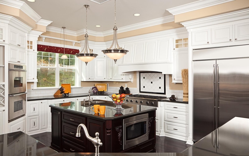 no people, wealth, appliance, kitchen counter, household equipment, hanging, range, indoors, architecture, domestic room, home interior, furniture, kitchen