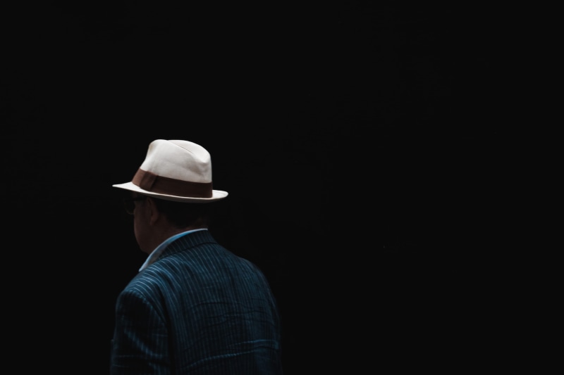 portrait, studio Shot, black Background, dark, men, minimal, fedora, standing, one Person, wearing, suit, people, facelss, smart, caucasian Ethnicity, adult